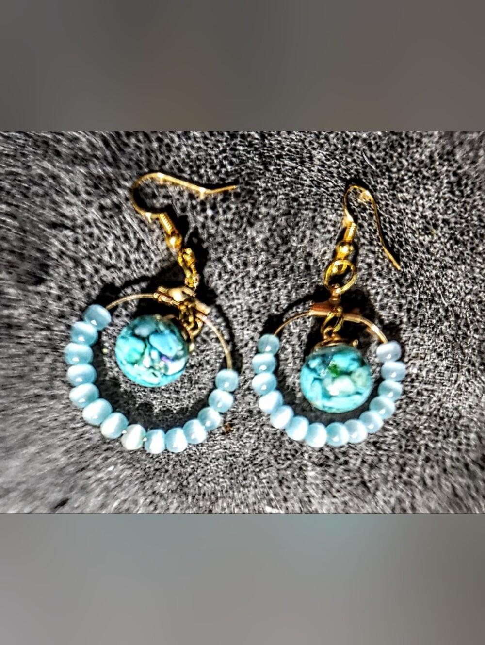 Gold-Tone Hoop Earrings with Turquoise Natural Healing Rocks .